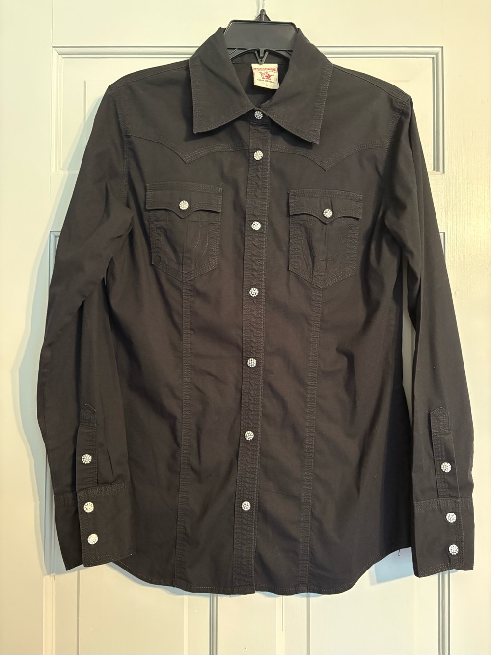 True Religion Large Black Snap Long Sleeve Button Down Shirt